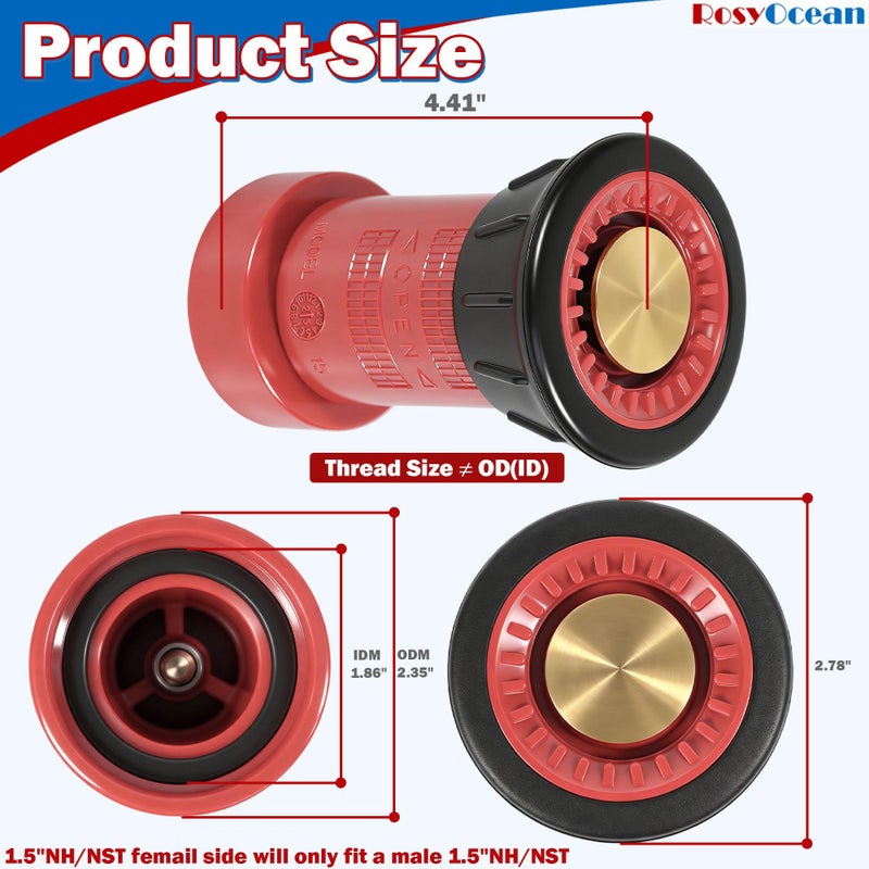RosyOcean Fire Hose Nozzle 1-1/2 Inch NST/NH Thermoplastic Fire Equipment Industial Heavey Duty Spray Jet Fog Nozzle - Image 2